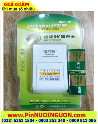 Delipow DLP-K9; Bộ sạc pin 9v Delipow DLP-K9 kèm sẳn 2 pin sạc NiMh Delipow 9v 230mAh